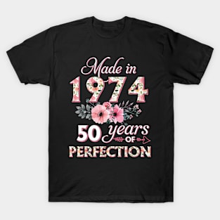 T4511974 Made in 1974 50 Years of Perfection Floral Parttern 50th Birthday for Women T-Shirt